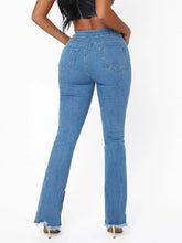 Lace Up Raw Hem Flared Leg Jeans